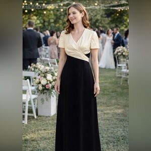 Vintage Elegant Black and Cream Full Length Dress Size 4